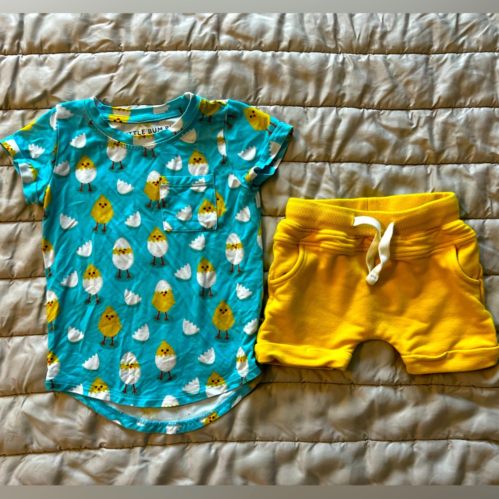 Bums & Roses (LBB formerly) Easter shirt/short set - 12-24 months